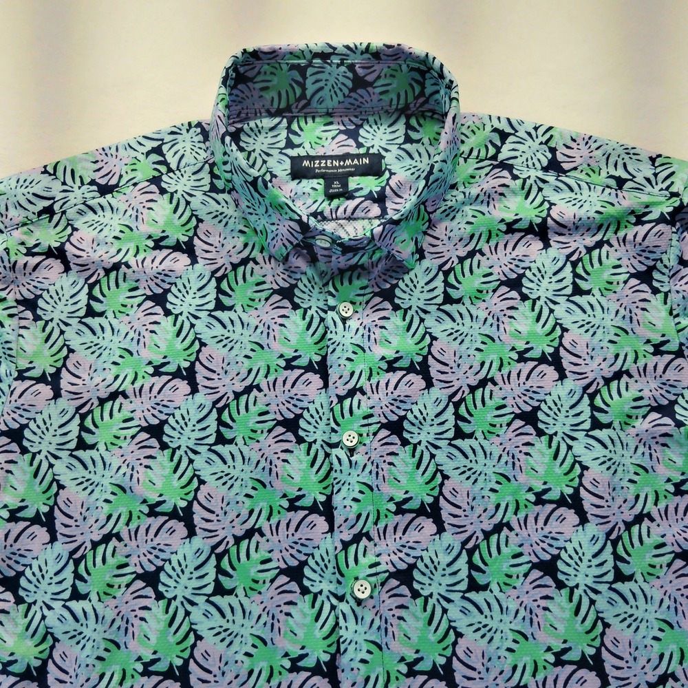 Mizzen+Main Button Down Mens XL Multi Excellent Palm Leaf Trim Fit Performance